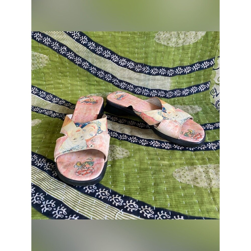 Rare Y2K Icon Los Angeles Gustav Klimt Silkscreen Art Nouveau Leather Sandals 7